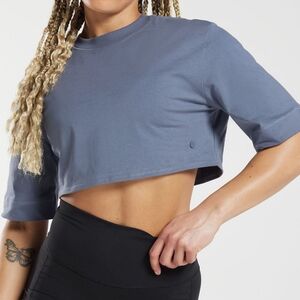 Gymshark Boxy Cotton Women's Blue Crop Top Short sleeve